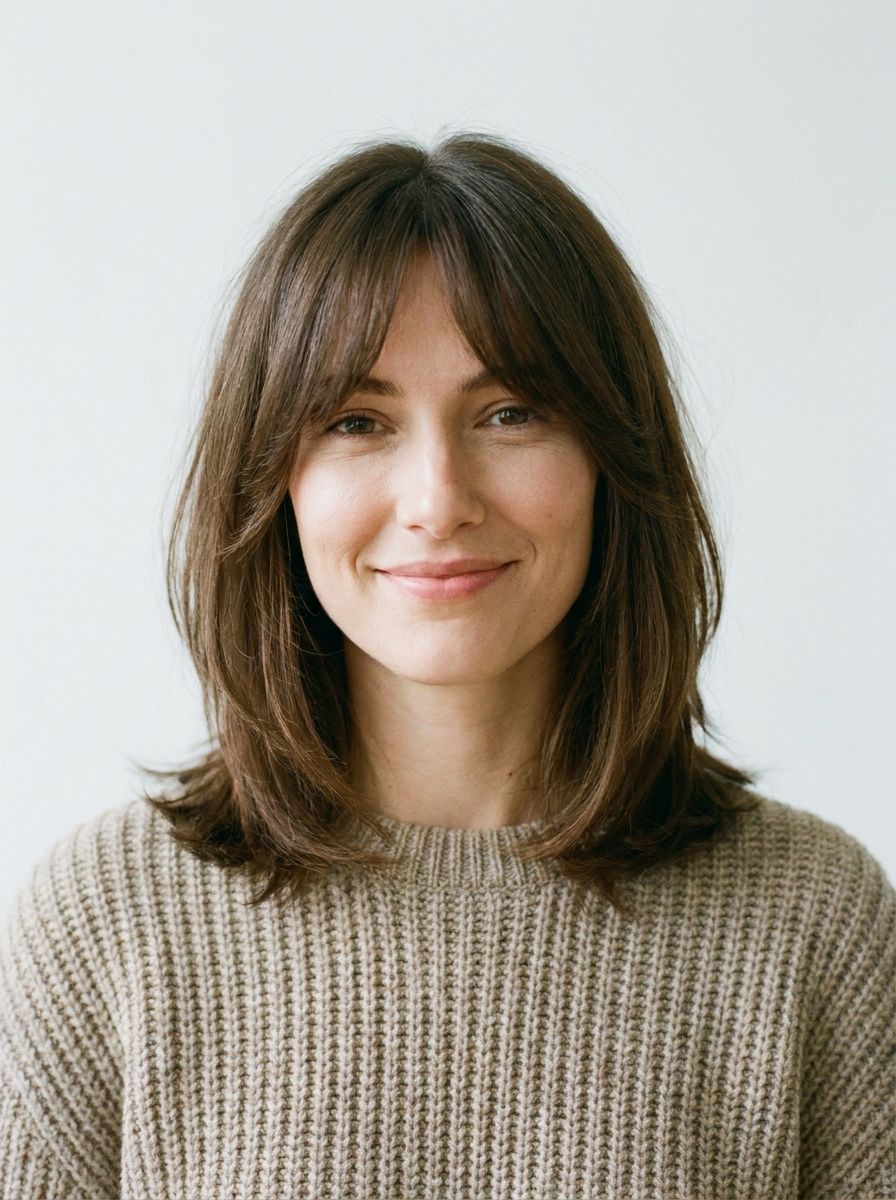 Curtain Bangs mit mittellangen Haaren - Frisuren für längliches Gesicht